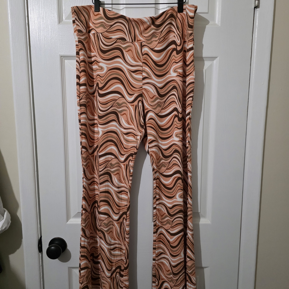 Planet Gold Women's Wide Leg Pants - Brown and Cream Swirl